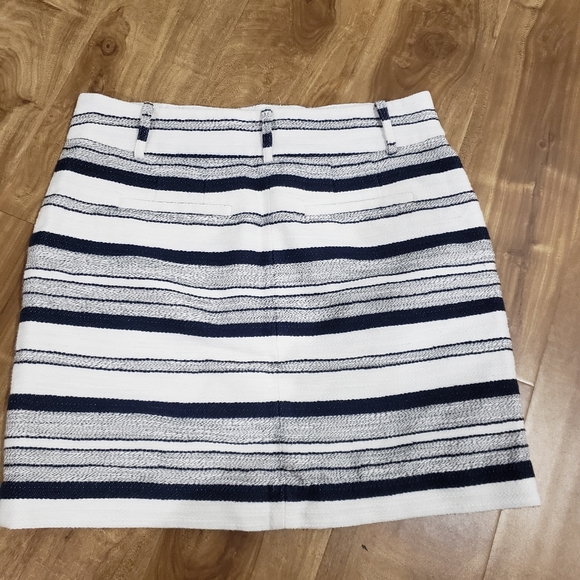 ANN TAYLOR LOFT navy blue & White Cotton Tweed Zip - Picture 2 of 6